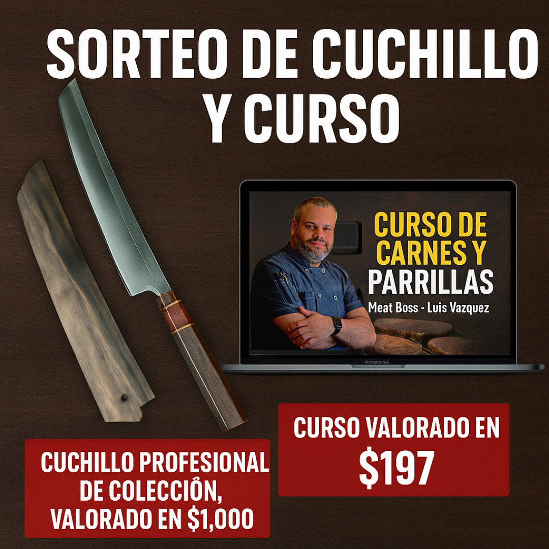 Gana un cuchillo profesional valorado en $1,000 + curso del Meat Boss de $197